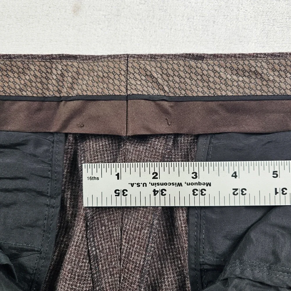 Hugo Boss Wilhelm4 100% Wool Dress Pants 36x30 Burgundy Flannel Puppytooth NWOT
